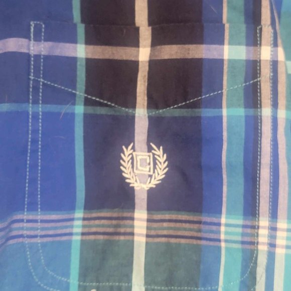 Mens Chaps size L button up plaid Blue shirt short sleeve - Picture 3 of 7
